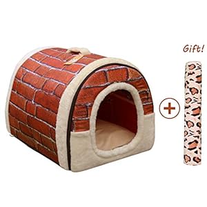 Cama/Caseta Perro Gato Interior 2 en 1, Casa Mascota Grande o Pequeño, Lavable Plegable Portátil, Cueva de Viaje para Perros Medianos Pequeños y Gatos (M:45cmx35cmx35cm, Marron)