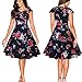 Produktbild Damen Retro Kleid SUNNSEAN Frauen Floral Drucken Sommerkleid Mode Elegante Taille Partykleider Großer Rock Strandkleider Festliche Hepburn Schlank Kleid (L, Schwarz)