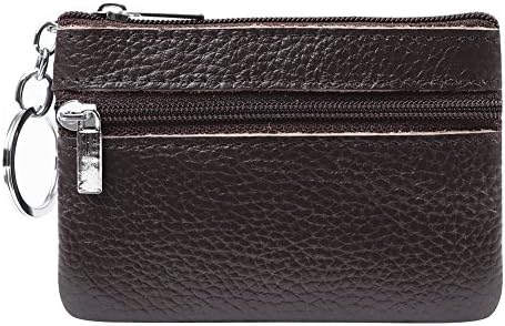 AnlyzerWomens Small Cute Genuine Leather Wallet,Soft Mini Coin Purse with Key Ring Chain and Zipper Pocket for Women and Teens Girls (Coffee)