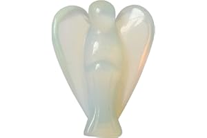 Manekieko Opalite Healing Crystal Prayer Guardian Angel Statue,48mm Carving Pocket Palm Stone Figurines Decoration