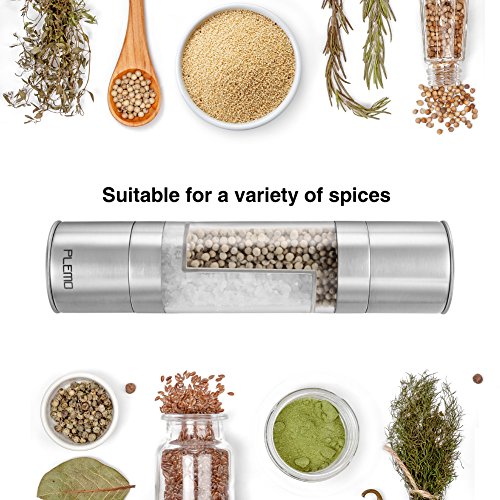 Plemo Salz- und Pfeffermühle 2-in-1 Set aus Edelstahl einstellbarem Mahlgrad unbefüllt mit Keramikmahlwek | Höhe 23,2cm | Design Geschenke für Köche und Gourmets - 7