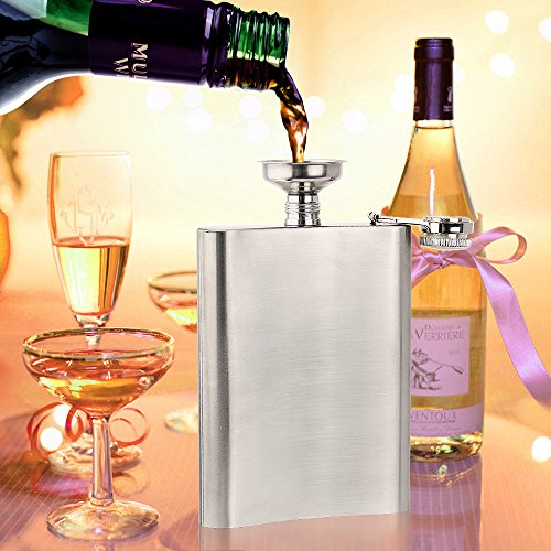 JTDEAL Edelstahl Flachmann und Trichter set, mit Schraubverschlussdeckel, 8 oz. 225 mL - 3