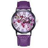 EARS Damenmode Casual PU Lederband Analog Quarz Runde Uhr Armbanduhr Damenuhr Paar Mode Lederband Analog Quarz Runde Business Classic Quartz Watch Elegant Wasserdicht Uhren Armbanduhr (Lila)