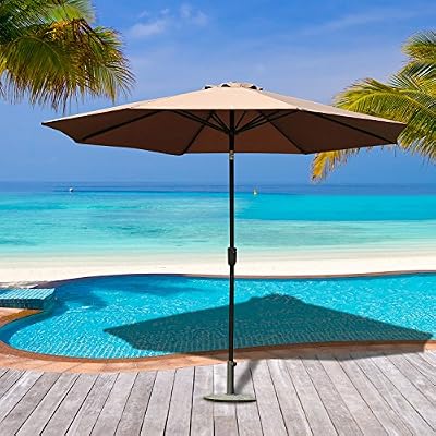 Outsunny Parasol en aluminium rond polyester 180g/m²manivelle inclinable, Ø300cm, chocolat 70CF