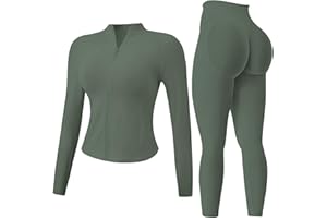 JN JANPRINT Women's 2pcs Gym Sets Tracksuit Sweatsuit Yoga Suit Long Sleeve Activewear Zip Up Top Workout Leggings Fitness Clothing