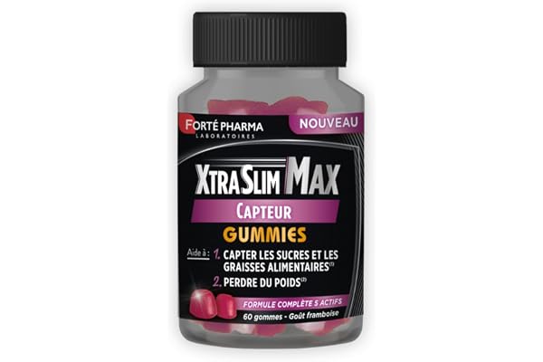 Forté Pharma - XtraSlim Max Gummies Capteur de Graisses - Gummies minceur perte de poids, Capteur de graisses - Chrome, Zinc, Kola - 60 gommes sans sucres, 4/jour