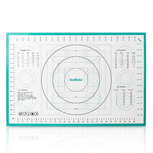 Preisvergleich Produktbild SveBake Silikon Backmatte - Wiederverwendbar Antihafte Rutschfeste Backunterlage Silikonmatte Gebäckmatte mit Messungen Antihaftbeschichtung für Gebäckrollen, 60cm x 40cm