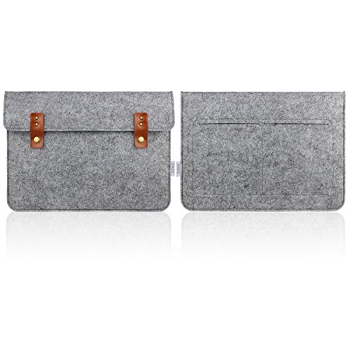 Zikee 13-13,3 Zoll MacBook Air / Pro Laptop Hülle Notebooktasche Laptoptasche Schutzhülle stilvoll und dünn aus hochwertigem Filz mit PU-Leder Applikationen. Tragetasche für 13,3 Zoll / 12,9 Zoll iPad Pro / Microsoft Surface Book (Hellgrau) - 2