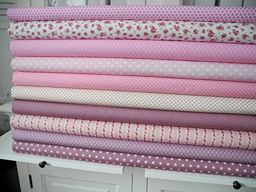 Lottashaus 10x Stoff Rosa Dots Stoffpaket No14 Stoffe Patchwork Shabby chic
