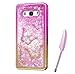 Produktbild Samsung Galaxy J5 2016 Case, Pink Gold Plating Design, Edaroo 3d Cool Flowing Liquid Bling Sparkle Pink Hearts Glitter Style Beautiful Butterflies Flower Pattern Slim Thin Fits Soft Rubber TPU Bumper Protective Case Cover for Samsung Galaxy J5 (2016)