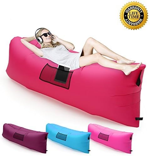 Inflatable Lounger, Magicpeony Waterproof Lazy Couch with Carry Bag Ultra-light Portable Outdoor Sofa for Camping, Hiking and Swimming, Fast Inflated Air Chair with Thicker Nylon Fabric(Rose Red)