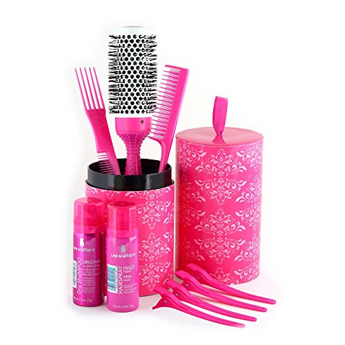 Lee Stafford My BiG FAT Party HAir Brush KiT - Just What You Need to Get Ready for a Great Night Out - 9 Piece Set Includes Hair Clips, Teaser Comb, Hairspray, Shampoo, and Ceramic Styling Brush