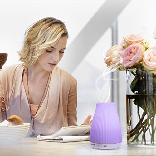 Ultraschall Aroma Diffuser Aromatherapie Diffusor Öl Diffusor-100mL Luftbefeuchter Leiser Betrieb Kalten Nebel Technologie Abschaltautomatik Raumbefeuchter mit 8 LED Farbwechsel Stimmungslicht Nachtlicht für Wohnzimmer, Kinderzimmer, Schlafzimmer, Baby- und Yogazimmer, SPA, Büro usw - 3