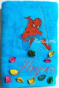 TurtleLittle, Cotton, Spiderman Personalised Kids Bath Towel, 500 GSM (Set of 1, Blue)