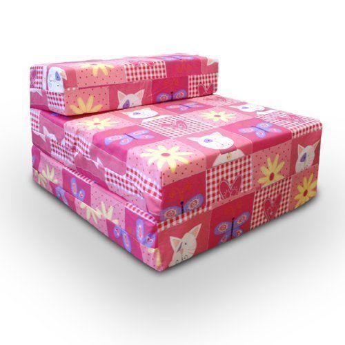 Childrens Single Fold Out Z Bed Chair Kitty Patchwork