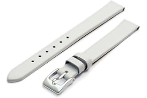 WATCHWATCHWATCH Fine Calf Leather Watch Strap Band 8mm White with Chrome (Silver Colour) Buckle. Free Spring Bars (Watch Pins)