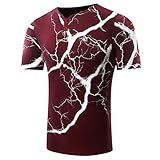 Yvelands Herren T-Shirts Frühling Sommer Print Kurzarm Oansatz Button Tops Blusen Unterhemd(Wein,CN-S)
