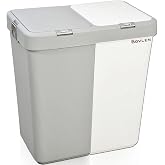 Motek 80 Litre Dokunmatik &Ccedil;amaşır Sepeti - İki B&ouml;lmeli Dekoratif &Ccedil;amaşır Sepeti - Gri Beyaz - 55x35x58.5 cm