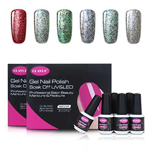 UV nagellack von Clavuz gel shellac set nagellack nail polish set soak off gel Schimmer Gel (6xStück 8ML)