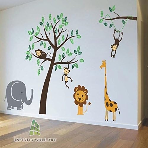Nursery Tree Wall Stickers Animal Monkey Jungle Safari Kids Wall Art Decals Stickers-- PD267/ Direction A (Regular)