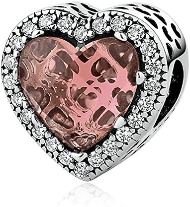 Sattaj Jewelry Radiant Hearts Beads Charms Fit Bracelets Women 4 Color Stone Valentine's Day Gift (Brown)