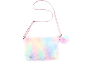 BRIOTA Plush Girls Handbag, Rainbow Plush Crossbody Shoulder, Adjustable Crossbody Bags for Girls, Tie Dye Handbags, Small Plush Bag Cell Phone Pouch Jewelry Bag for Girls Women