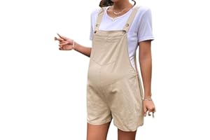 FAROLY Mono Corto de Maternidad para Mujer Mono Sin Mangas con Botones Mono de Peto de Algodón Lindo con Bolsillos