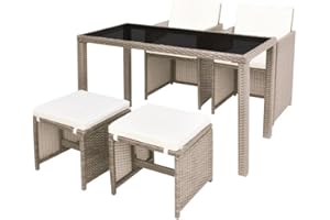 vidaXL Gartenmöbel 5-TLG. mit Auflagen Sitzgruppe Gartenset Sitzgarnitur Gartengarnitur Gartentisch Tisch Esstisch Stühle Poly Rattan Beige