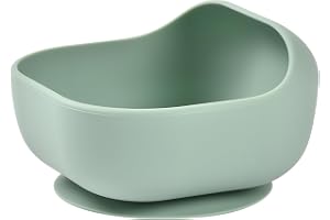 BÉABA, skål med sugkopp för barn, 100% silikon, mjukt och mycket motståndskraftigt material, fäster vid bordet/ barnstol, flik för att lyfta tallriken, mikrovågsugnssäker, salviagrön