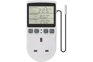 KETOTEK Digital Thermostat Plug Socket Temperature Controller 220V with Sensor Probe, Thermostatic Plug Heating Cooling for Greenhouse Freezer Refrigerator Fermentation