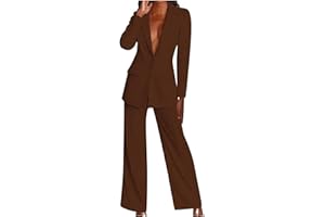 EMATOP Lange Hosenanzug Damen 2 Teiler Business Anzug Set Casual Langarm Tracksuit Elegante Einfarbig Blazer Jacke und Hosen Outfit Sexy Festlich Freizeitanzug mit Taschen Workout Sets
