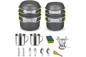 DUOJIN Kit de Casseroles Camping Poêlé Set en Aluminium Durable 1-2 Personne Camping Accessoires Kit Portable Randonnée Accessoires Materiel Camping Pour Extérieur Survie Pique-Nique