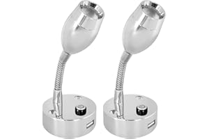 Dream Lighting 12v Spot Reading Light with USB Port Chrome Plated Design Caravan Interior Light Motorhome Campervan Wall Mounted Boat LED Lighting Warm White 3000K and Blue Light Set of 2