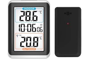 Geevon Digital Indoor Outdoor Thermometer, Wireless Temperature Monitor Gauge, 1 Remote Sensor, Backlight,Min/Max Value, Tabletop and Wall-mounted for Home Office