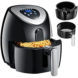 Tidylife Friteuse électrique sans huile(AF-11A), Friteuse automatique à air chaud, écran tactile LED, multifonction 8-en-1,bac 3.2L 1500W, avec livre de recettes, noir (3.2L)