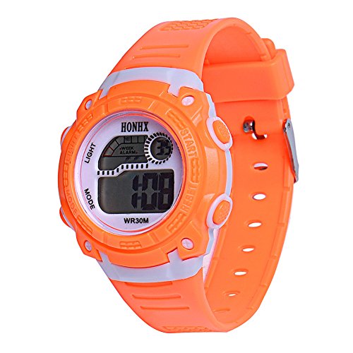 Preisvergleich Produktbild prettygood7 LED-Digital-Armbanduhr für Jungen und Mädchen, multifunktional, wasserdicht, für Kinder, orange