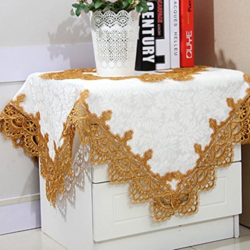 White small square tablecloths with gold lace for side table easy care
