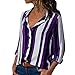 Produktbild IMJONO Bluse Damen elegant Frauen Spitze Mode Vintage,Frauen beiläufige Lange Hülse drehen-unten Kragen-Knopf Oben gestreiftes Hemd Bluse PP/L(Large,Lila)