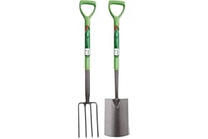 Novostyl 2 Pieces Carbon Steel Heat Treated Gardening Tool BORDER Set Fork and Spade Builder Equipment Tool Garden Assocceries Complete Heavy Duty Set