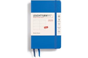 LEUCHTTURM1917 370782 Agenda semainier 2025 de poche, format A6, couverture rigide, 12 mois, ligné, bleu ciel