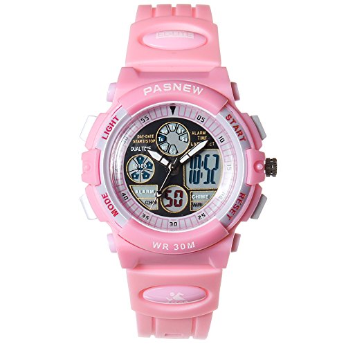 R-timer Pasnew 30m wasserdichte Digital-Analog-Jungen-Mdchen-Sport Digitaluhr mit Alarm Stoppuhr Chronograph (Kind) 6 Farben (Pink)
