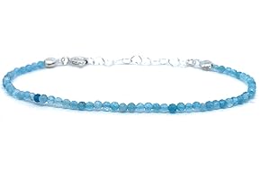Pulsera de mujer calcedonia azul piedra natural de 2 mm de grosor plata de primera ley 925 ajustable de 16cm a 19cm.