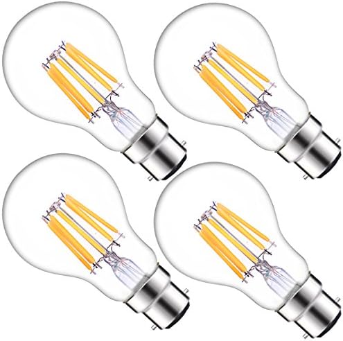Luohaoshi 8W Dimmable Vintage LED Filament Bulb A60, Medium Screw E27 Base, Edison Bulb 75-80W Incandescent Replacement, 600lm,Cool White 6000K, 220-240V AC, 4-Pack