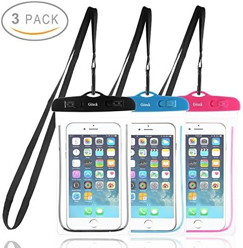 Waterproof Case, 3 Pack Giteck Waterproof Phone Cases, Dry Bag, Pouch for iPhone 8/7/6/6S Plus Samsung Galaxy S8 S7 S6 Edge and Other Phones up To 6" (Black, Pink, Blue)