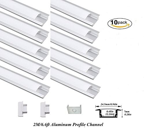 Hanks 1M/3.3ft 24.5*7mm Aluminum Channel/Recessed Profiles for LED strip installation, Slim Compact Design Aluminum Profile with Oyster White Cover, End Caps and Mounting Clips (P024（10x1M-Pack）)