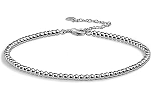 Dankadi Bracelet de Cheville avec Perles 3MM en 925 Argent, Chaîne à Maillons des Boules Simple Classique 27CM Bohèm Bijoux de Pied Été Plage Magnifique Réglable pour Femme Amie