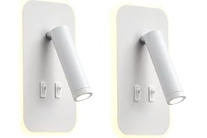 uksunvi Applique LED, applique de lecture de chevet, liseuses murales LED 12W, spot orientable （3W + 9W 3000K lumière chaude） (rectangle blanc 2PCS)