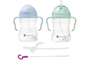 b.box Strohhalmbecher 2er-Set mit Ersatzstrohhalm und Reinigungsbürste | auslaufsicherer, BPA-freier Trinklernbecher | spülmaschinenfest | für Babys und Kleinkinder ab 6 Monaten | 240 ml | Blau/Grün