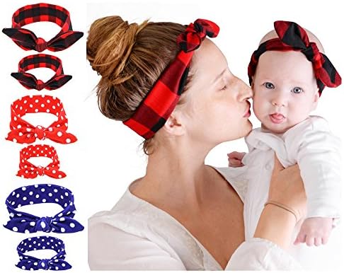 Headbands Richoose 6Pcs Baby and Mom Women Soft New born Dots Hair band Bow and Knot Hair Bands Elastic Headwear