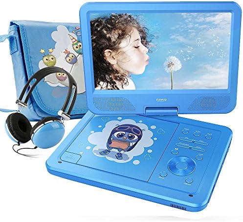 FUNAVO 10.5 " Portable DVD Player, Swivel Screen, 3 Hours Rechargeable Battery, with Matching Headphone and Bag, Supports SD Card and USB Port, Direct Play in Formats AVI/RMVB/MP3/JPEG (Blue)